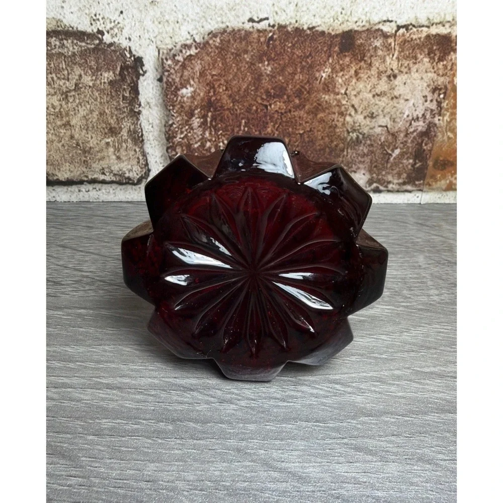Vtg Avon Mosser Glass Ruby Red Open Salt Cellar Dip Hatched Panel/ Candle Holder
